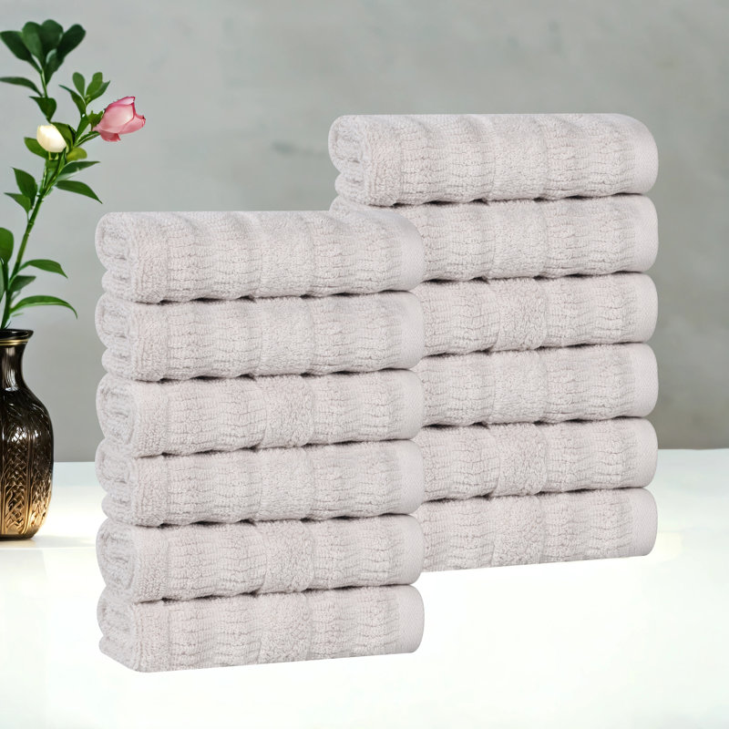Mika Smart Twist Viscose Cotton Blend Medium Weight Solid Face Towels Washcloths, Silver