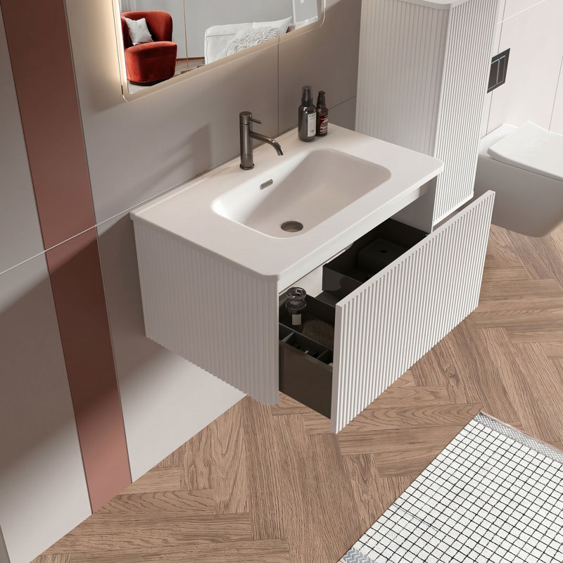 Hannemarie Wall Mounted Single Bathroom Vanity with Top with Overflow, Pre-Assembled, White, 30"