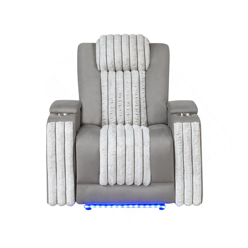 Duran Grey Power Recliner With Power Headrest And LED, Gray