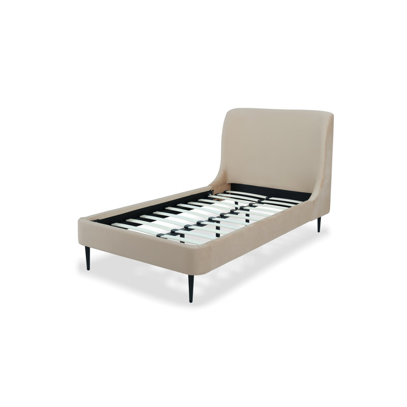 Lit plateforme tapissier Heather Mid-Century, Lit simple, Taupe / Noir