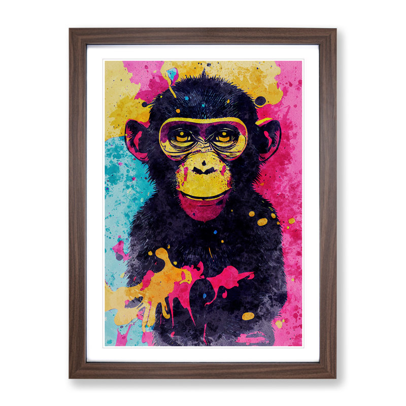Monkey No.4 - Framed Print, 64cm H x 46cm W x 2cm D, Walnut