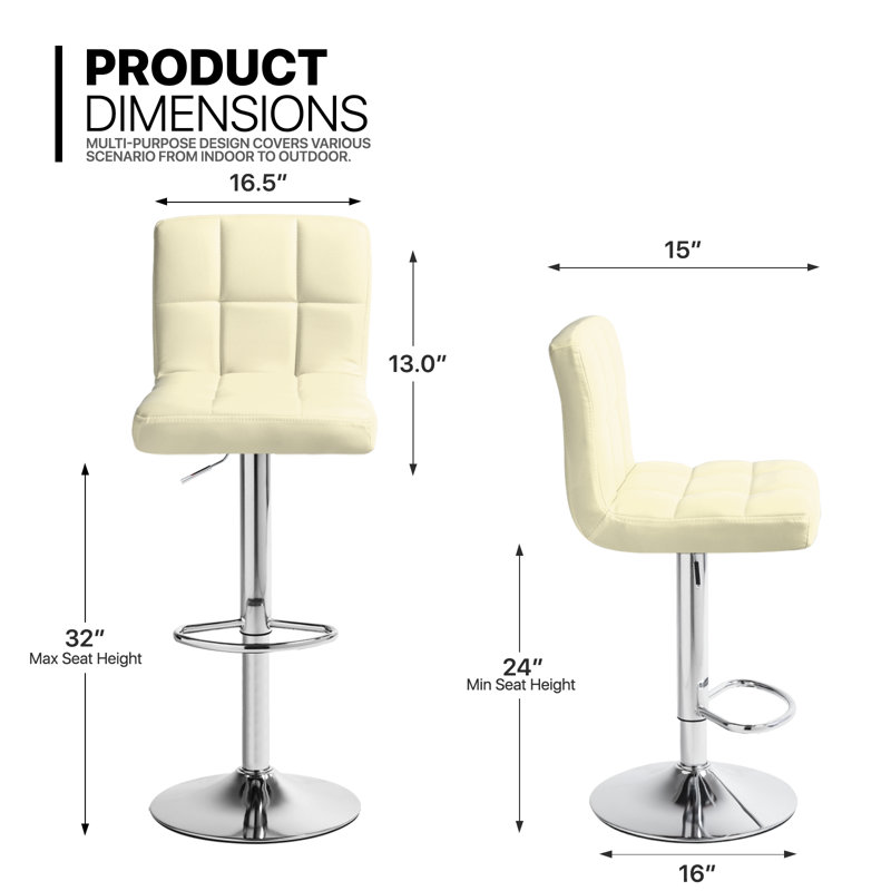 Faux Leather Swivel Bar Stools, Adjustable Counter Height Barstools Chair with Backrest and Footrest, 2