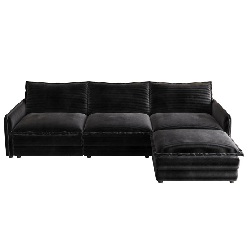 Velours côtelé surdimensionné avec assise profonde pour un repose-pieds mobile en tissu de salon, 3, Noir