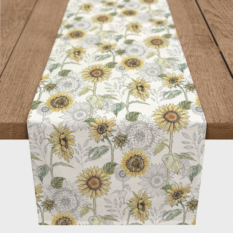 Rectangular Floral Table Runner, 72" x 16", White