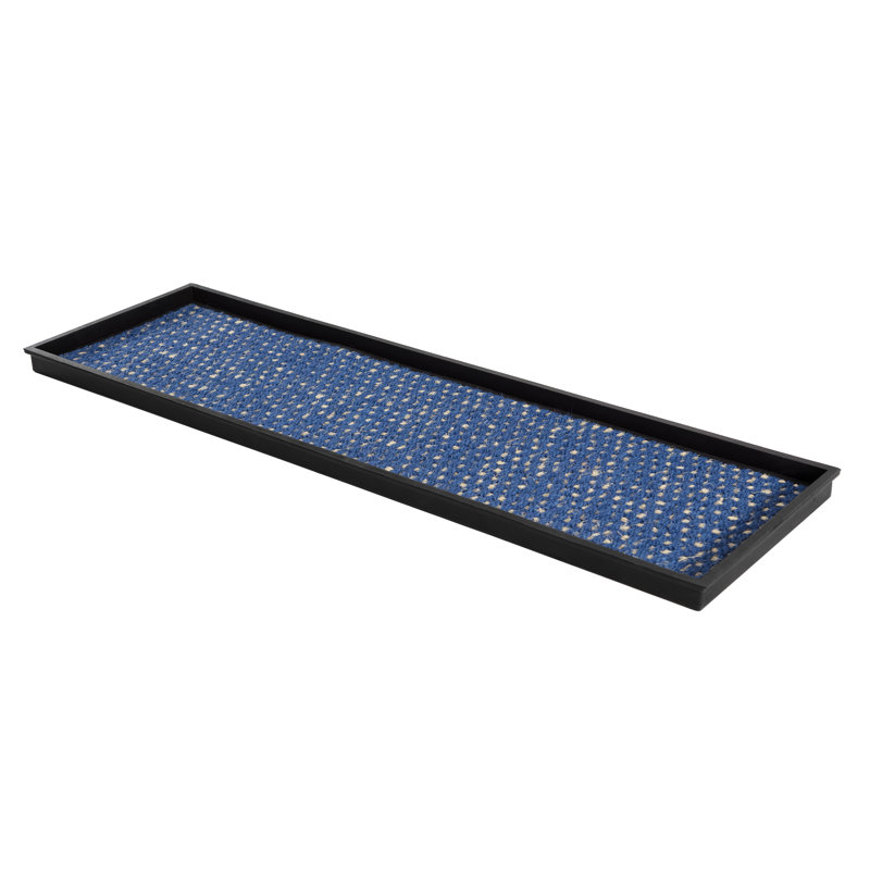 Large Black Rubber Boot Tray with Blue and Ivory Coir Insert