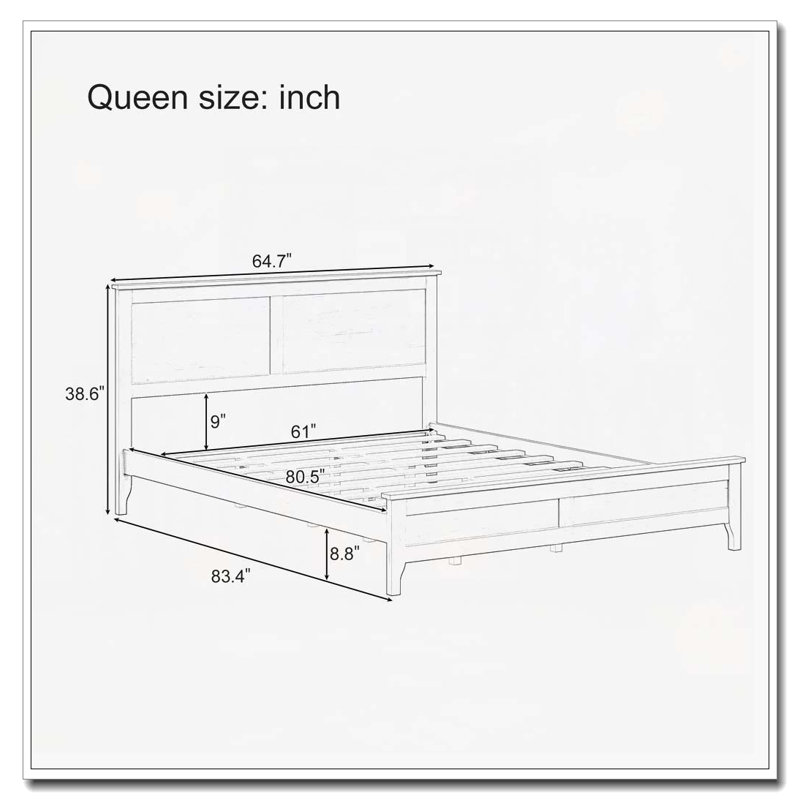 Solid Wood Platform Bed, White, Queen