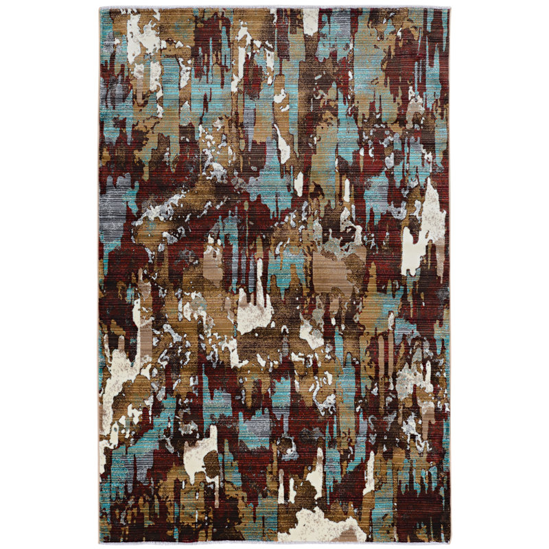 Crittenden Modern Abstract Jewel Tone Multicolor Area Rug with Short Fringe, Rectangle 3' x 5'