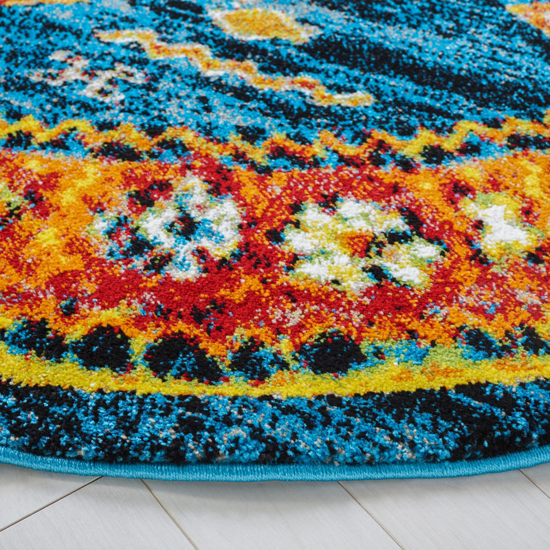 Tapis bleu / rouge Drumawillin Southwestern, Rond 6 pi 7 po