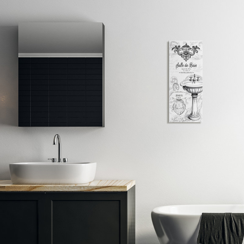 Toile de lavabo de salle de bain antique, design avec lettres et doublure, H 24 po x l 10 po
