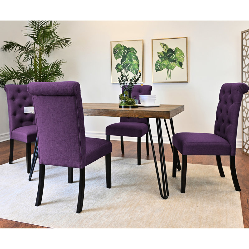 Ensemble de 5 sièges: plateau de table en pin foncé rustique, ensemble de 4 sièges: table de base en métal, chaises, Mauve