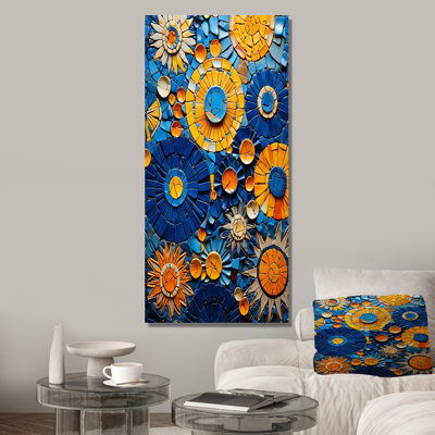 Yellow and blue Mosaic Tiles 2 - Boho Mosaic Canvas Print Wall Art