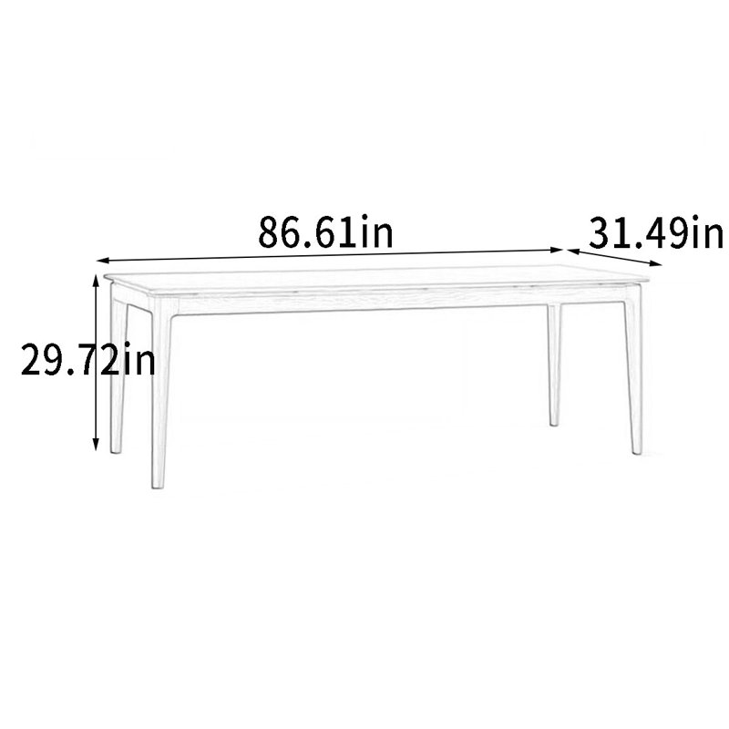 Bureau avec rails en bois massif lisse, H 29,72 po x l 86,61 po x P 31,49 po, Bois naturel