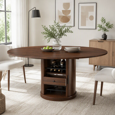 59 Inch Extendable Oval Dining Table with 2-Tier Storage
