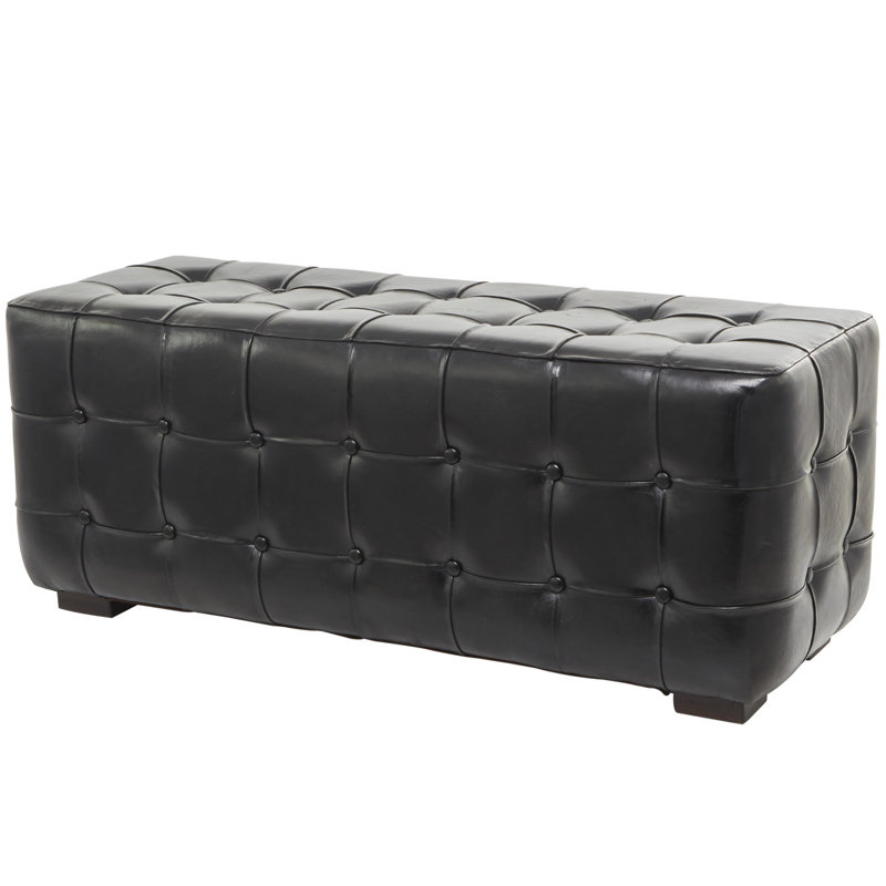 Leather Tufted Upholstered Bench, Black