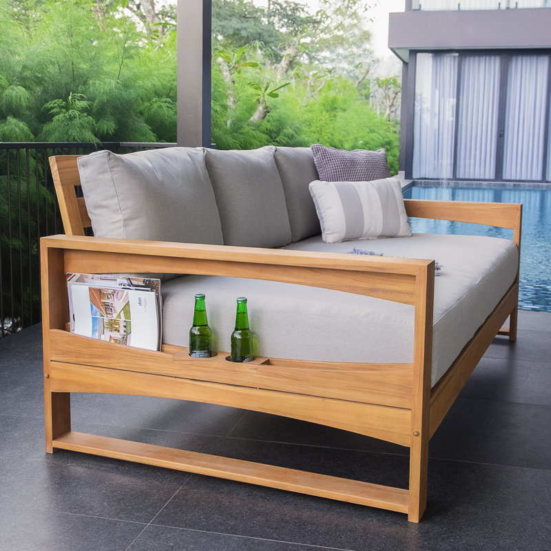 Arfa Teak Outdoor Daybed, Cream