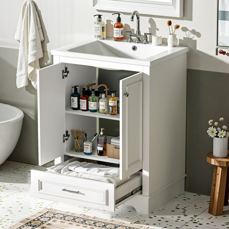 Meuble-lavabo autoportant moderne avec meuble-lavabo en céramique 24 po Northridge, Blanc