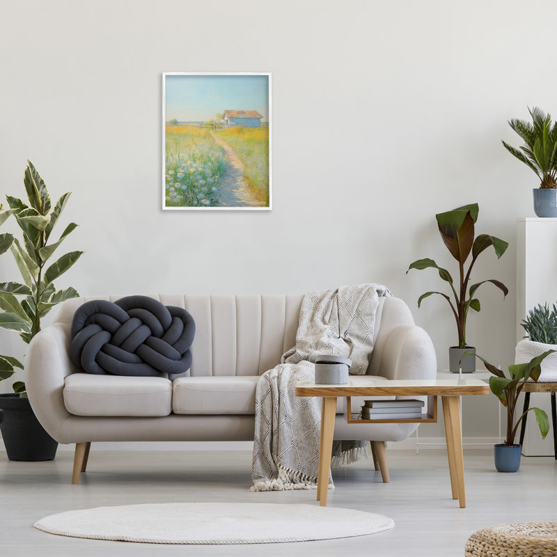Art de giclée sur un sentier de campagne charmant par RB, Giclée encadrée blanc bord de mer, H 30 po x l 24 po