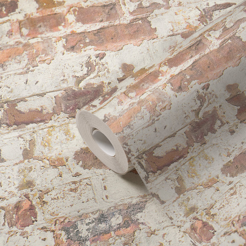 Rouleau de papier peint industriel rouge / blanc Bricks and More