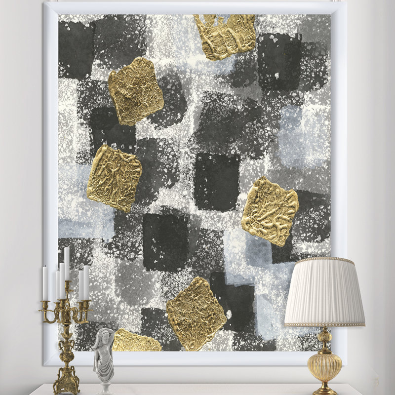 « gold glamour squares i », reproduction d’image sur toile, H 40 po x l 30 po x P 1,5 po, Cadre blanc