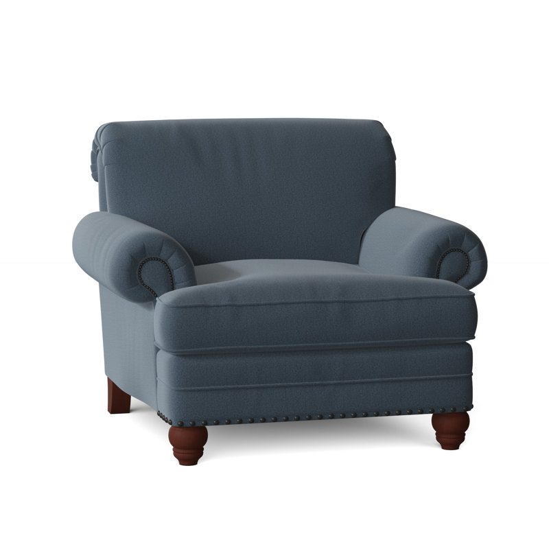 Fauteuil Ballester, Laiton clair, Anello 22 sergé performance bleu marine, Pécan