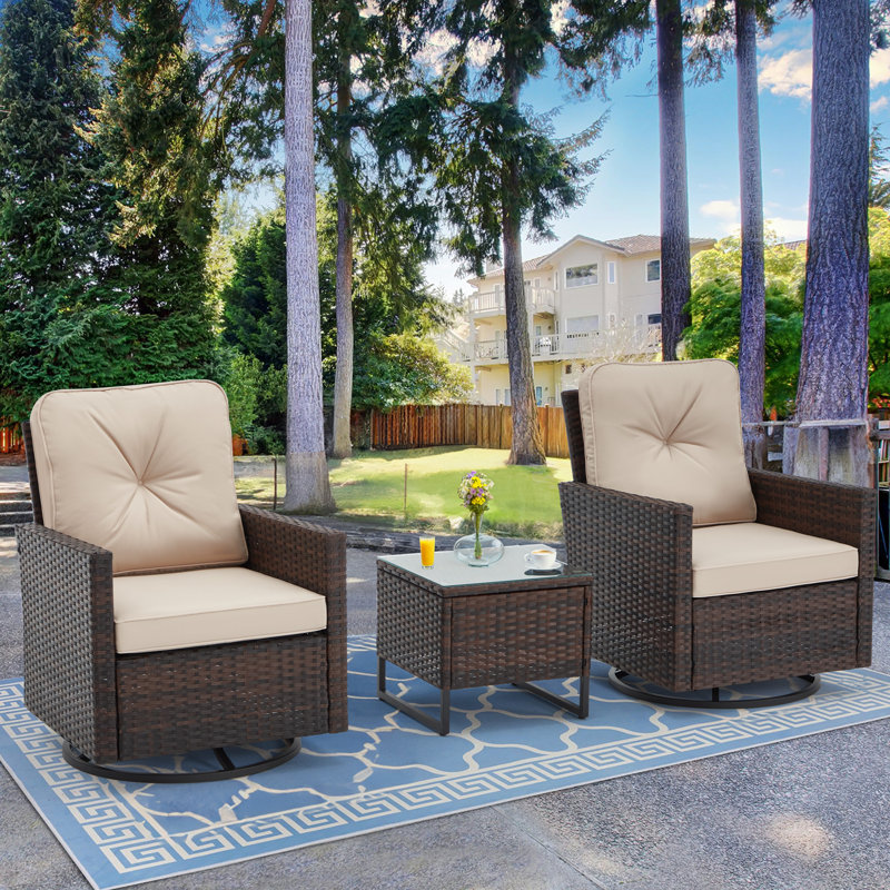 Ensemble de meubles de patio 3 pièces, chaises berçantes pivotantes en osier avec table d'appoint