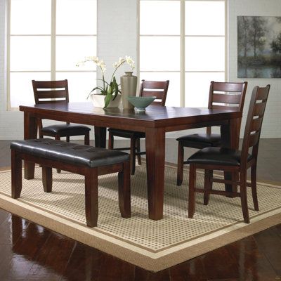 6Pc Dining Set 18" Extendable Leaf Table Leather Look Polyurethane PU Fabric Upholstered Chair Bench Seats