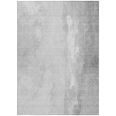 5' X 8' Gray And Ivory Abstract Washable Indoor Outdoor Area Rug