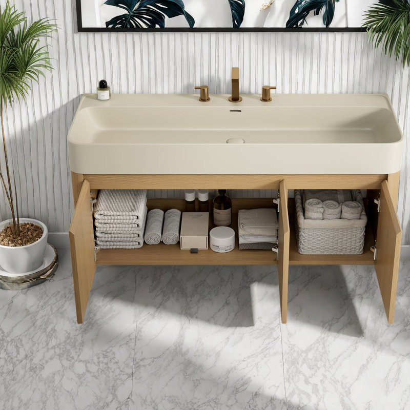 Meuble-lavabo (doit inclure le meuble-lavabo et le lavabo), rangement en bois de 48 pouces, salle de bain flottante moderne