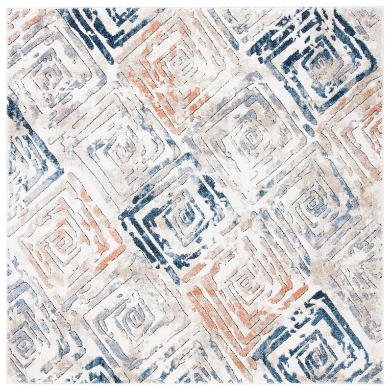 Coppertone Performance Geometric Rug, Square 6'7"