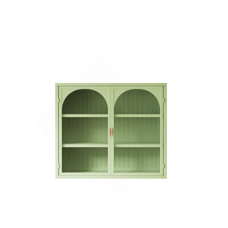 Glass Doors Modern Two-Door Wall Cabinet With Featuring Three-Tier Storage, Mint Green