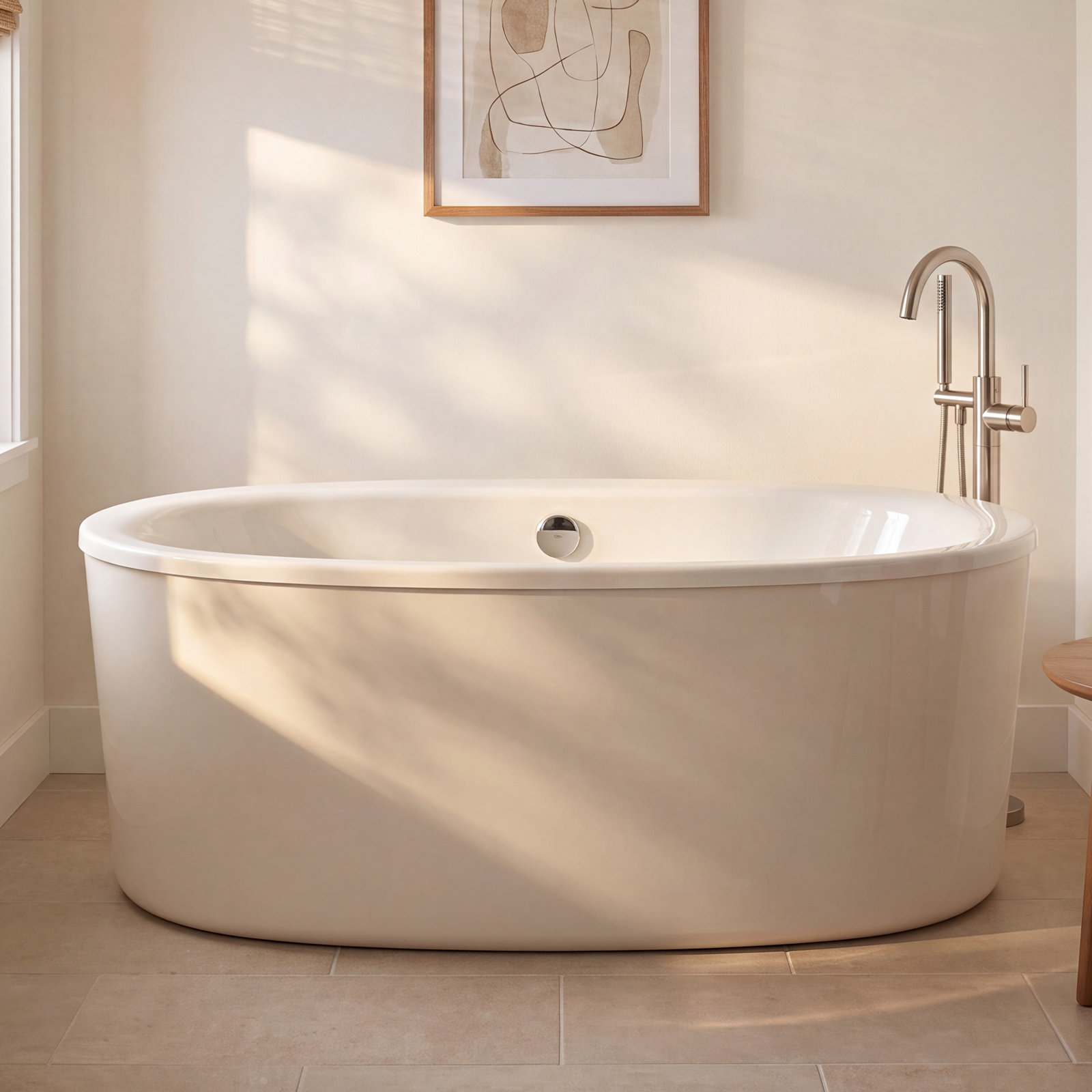 Sunstruck 66" Freestanding Soaking Bathtub, Biscuit