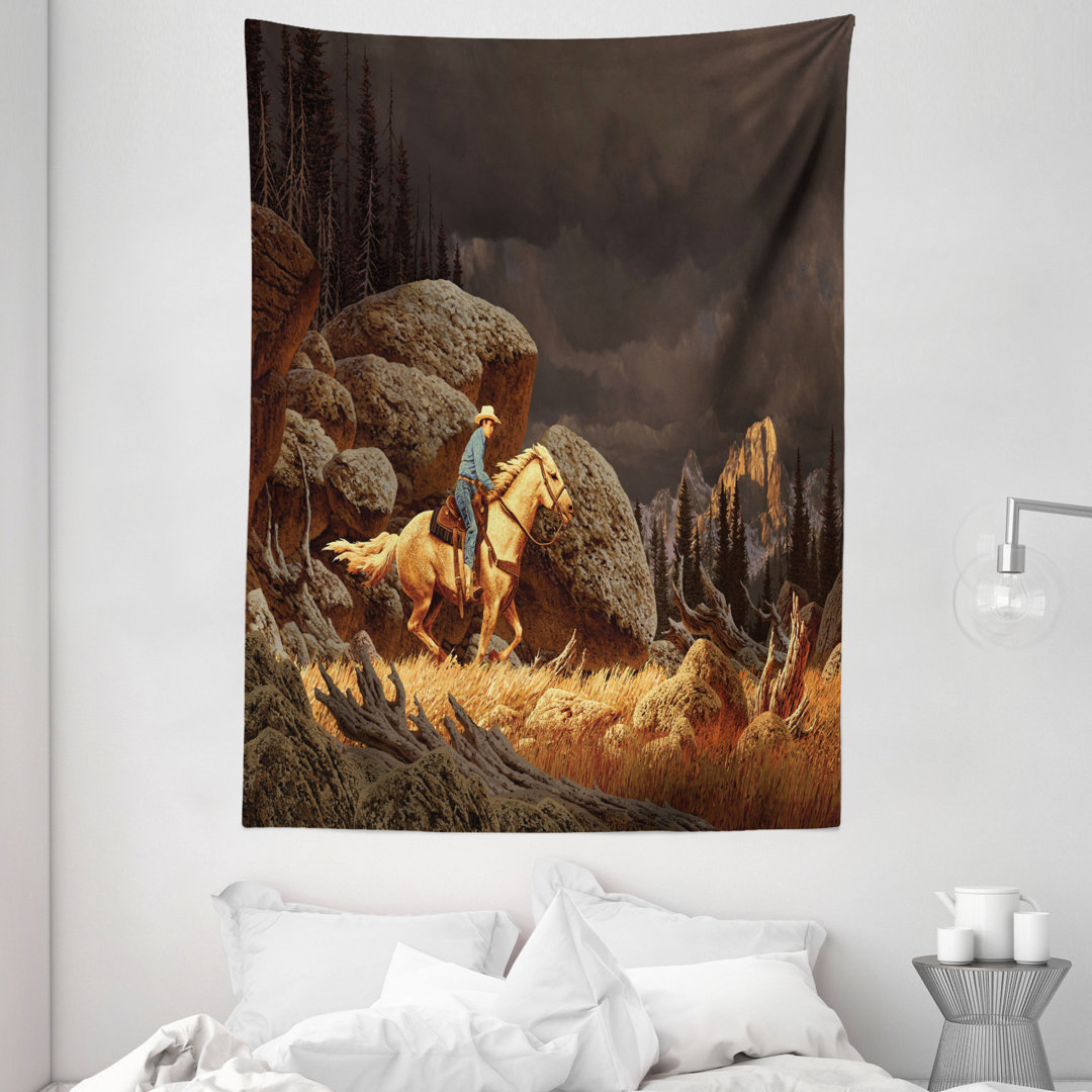 Wandbehang Rock Mountain Landschaft Cowboy Reiten Pferd Northmericstyle