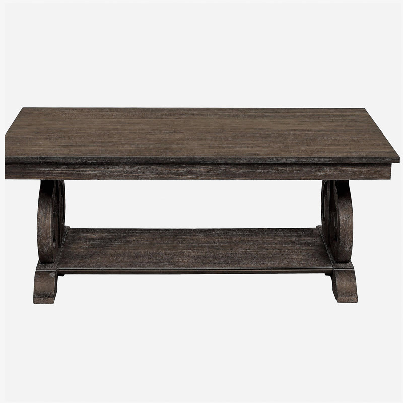 Table basse classique classique, avec une base en chêne foncé, un support de base à bords roulés, 1 table basse de salon en bois