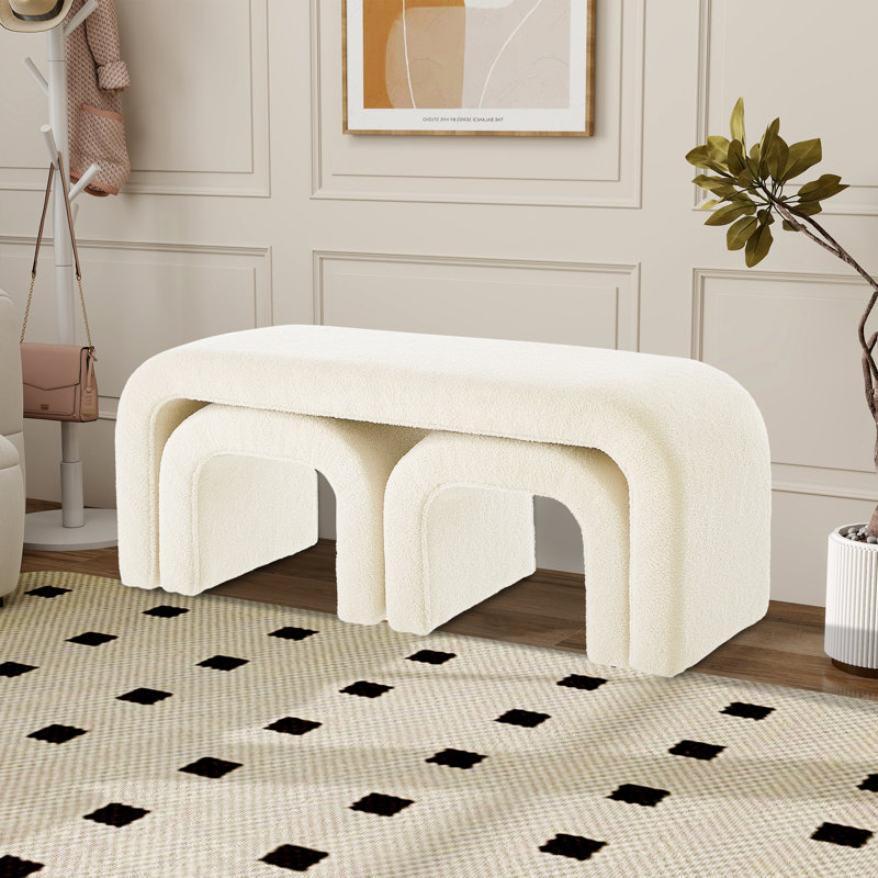 Banc rembourré de 43,98 po avec tabourets, Crème, crème