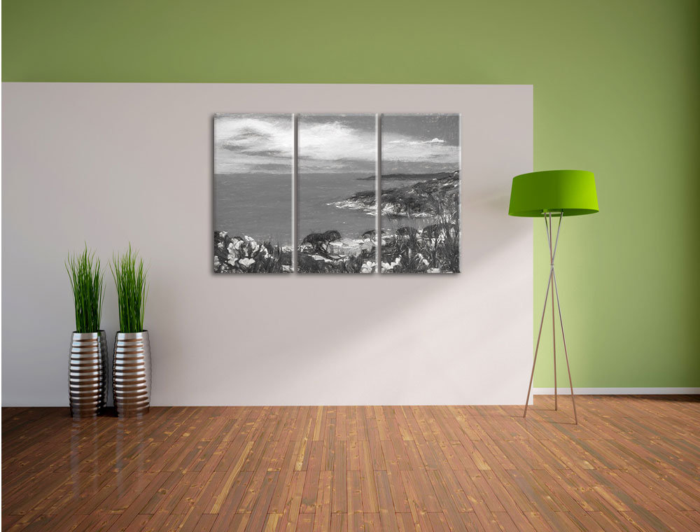 3-tlg. Leinwandbild-Set „Panoramablick über die Küste Italiens an der Toskana“, Kunstdruck