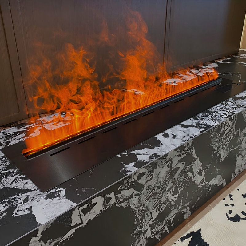 Foyer encastré électrique 27,56 po avec brume atomisée simulée à flamme 3D et humidificateur intégré, décor pour la maison et le salon