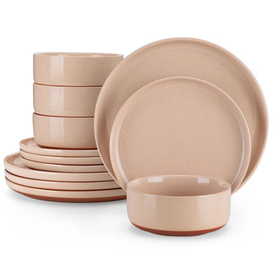 MALACASA Curved Edge Stoneware Dinnerware Set - 12-Piece