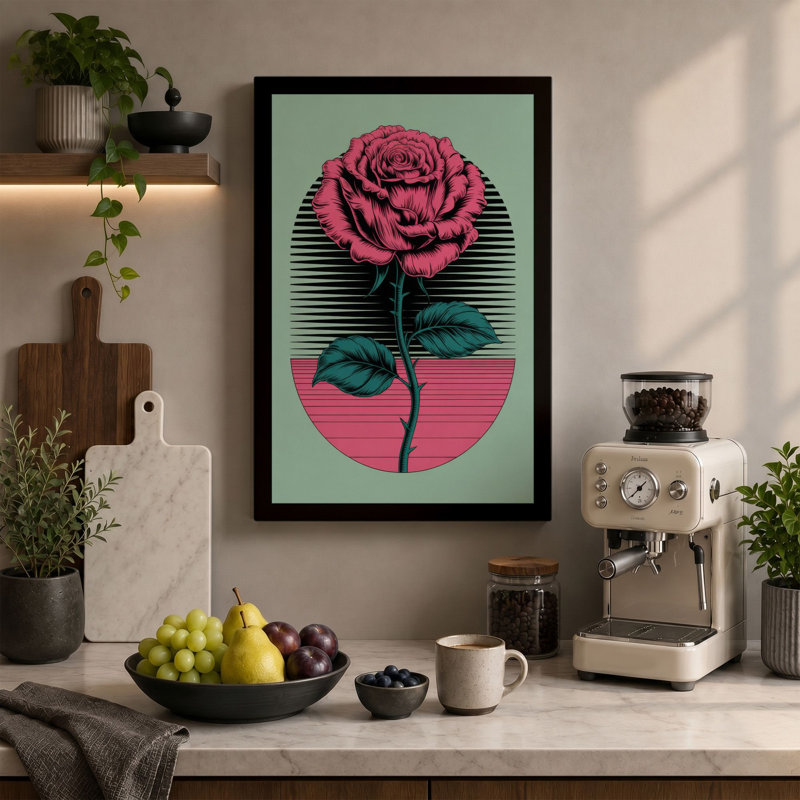 Rose in Pink Modern - Wrapped Canvas, 24x16 - 61.0 x 40.6 cm, Teal Border