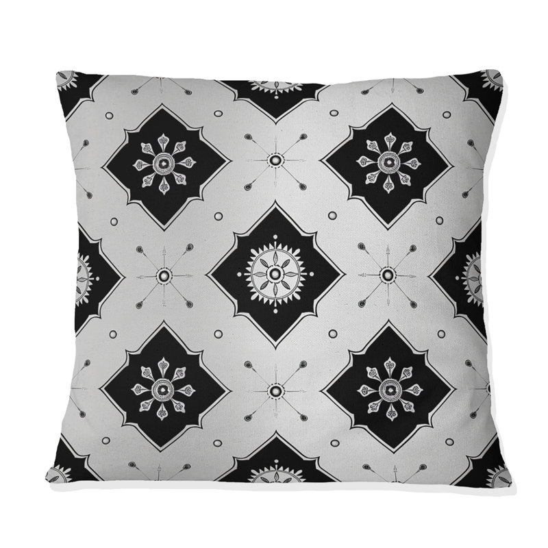 Coussin décoratif noir et blanc I, H 16 po x l 16 po