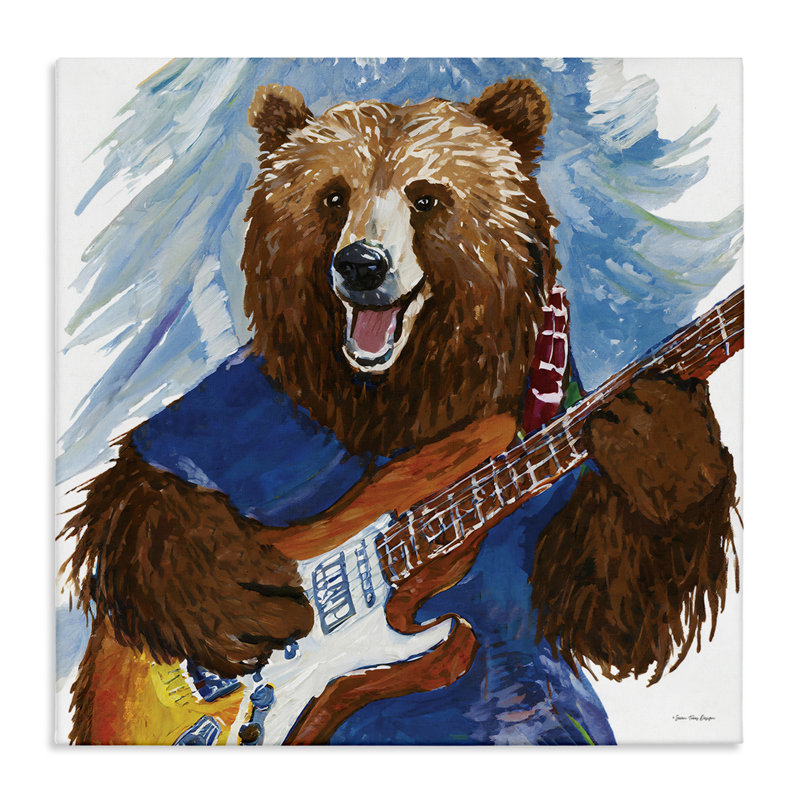 Bear Playing Guitar Canvas Wall Art by Seven Trees Design, 17" H x 17" W