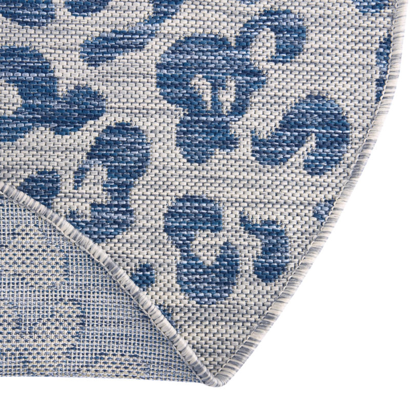 Munk Animal Print Blue/Gray Outdoor Area Rug, Half-circle 3'1" x 6'1"