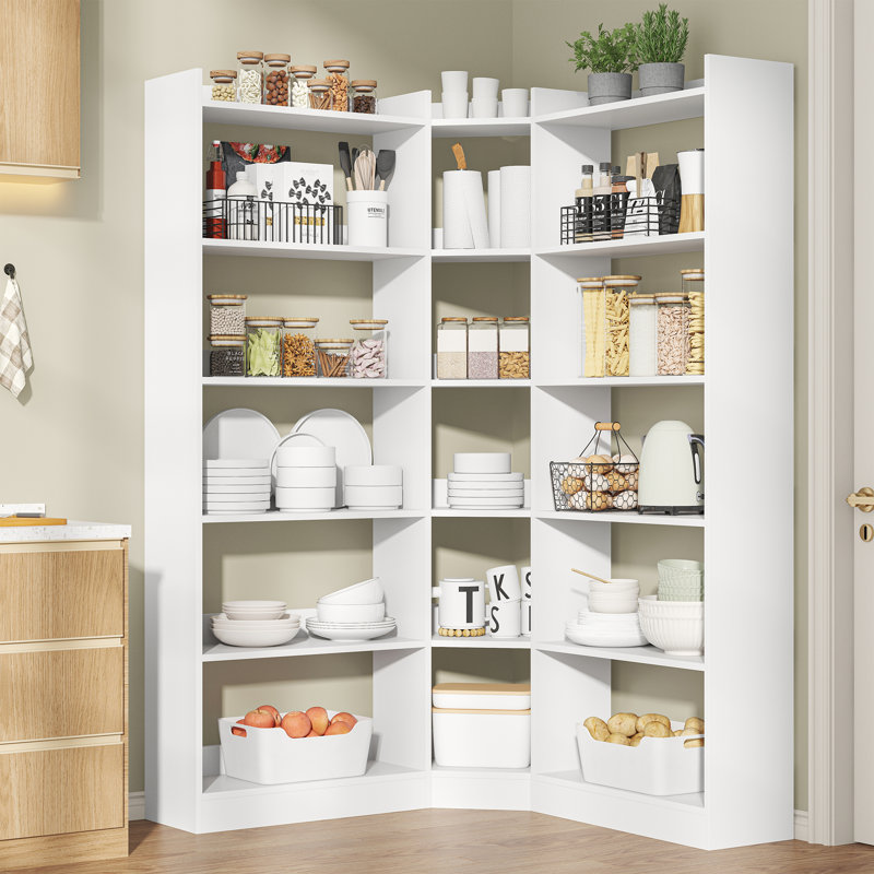  6 Tiers Corner Bookshelf And Bookcase With Baffle, 63.1" Tall Modern L-shaped Storage Display Book Shelf Industrial Bookshelves For Bedroom, Living Room, Kitchen, Home Office, White
