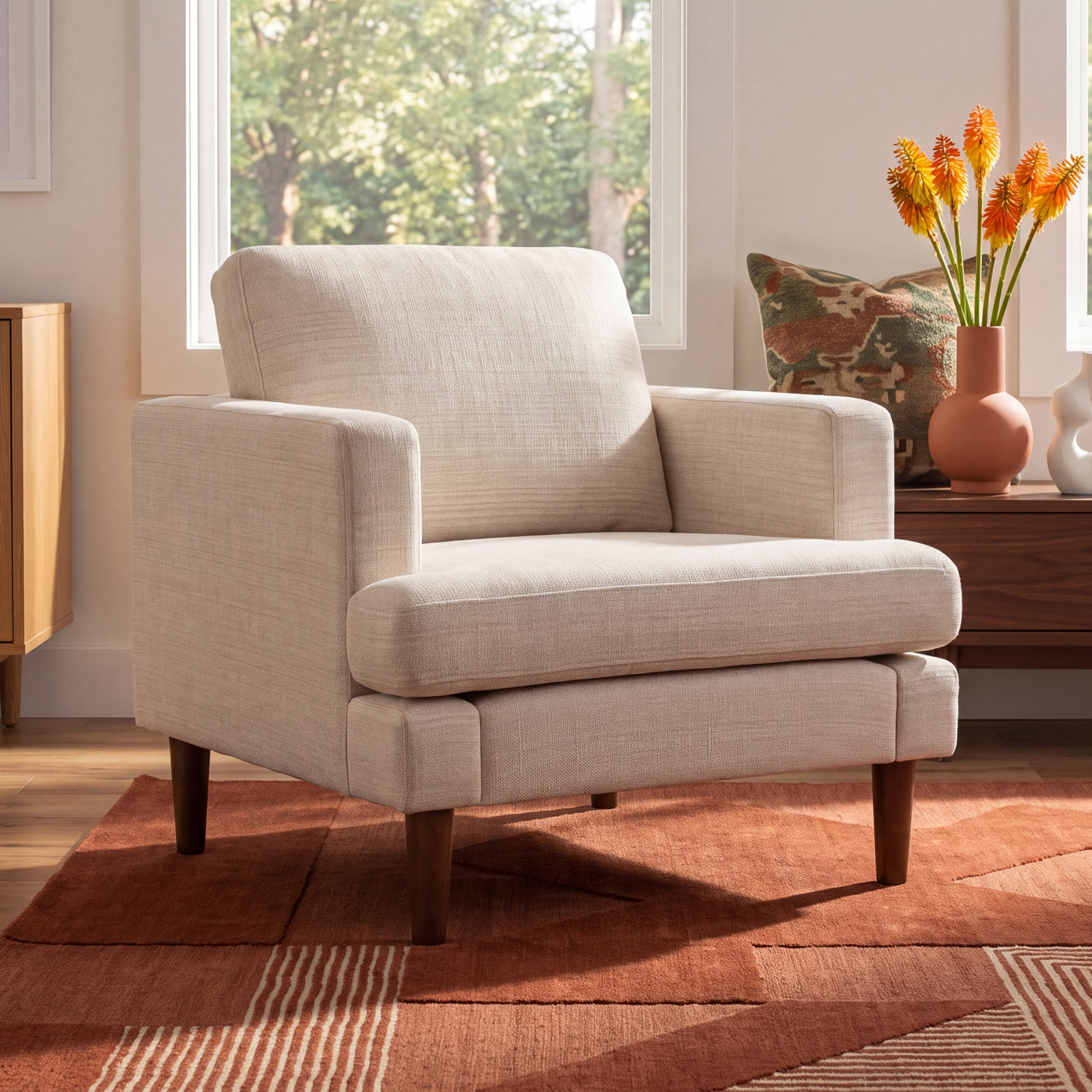 Laguna Oak Armchair, Cream Performance Basketweave