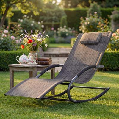 Outdoor Rocking Chair with Breathable Mesh Seat, Heavy-Duty Iron Frame Patio Rocker for Porch, Garden, Yard & Balcony