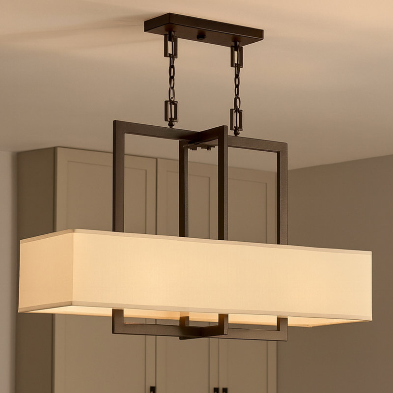 Hampton 4 - Light Unique / Statement Square / Rectangle Chandelier, Buckeye Bronze