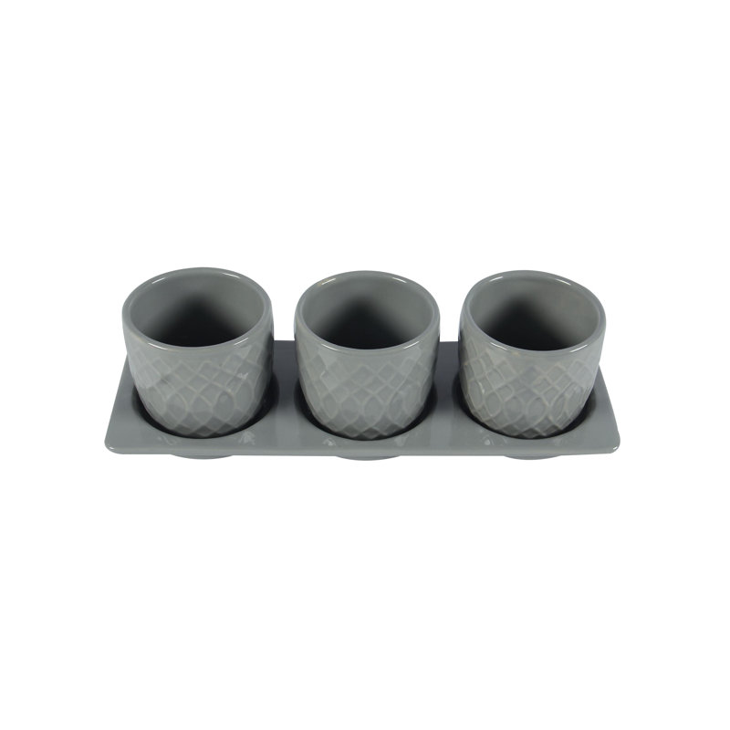 3 - Piece Pot Planter Set with Tray, Gray