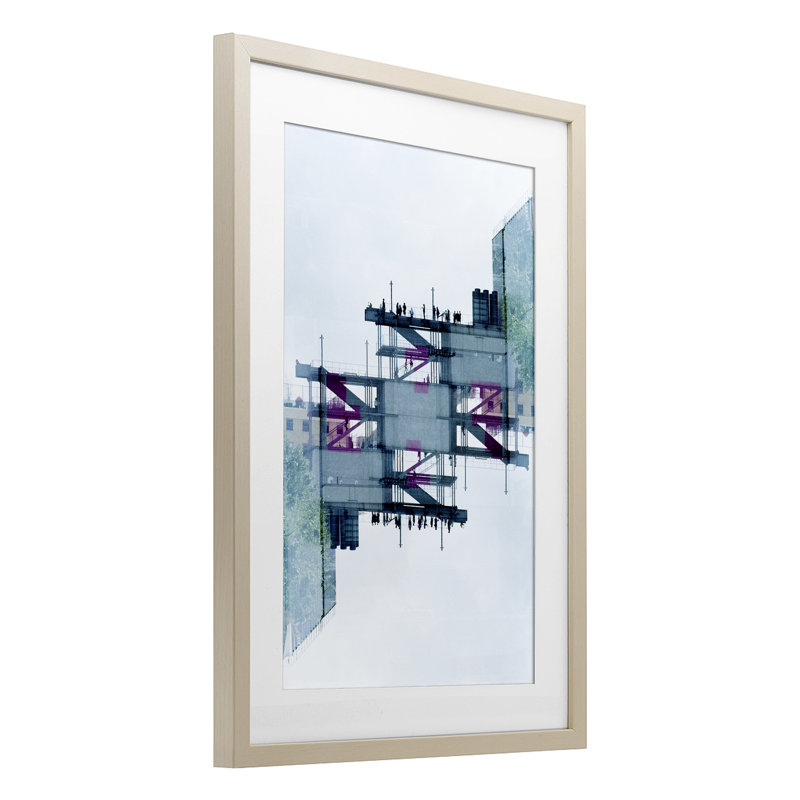 Symmetrical Industrial Structure Framed Print Under Glass, design by Robin Vandenabeele, Harvest Pine Frame, 23" H x 17" W