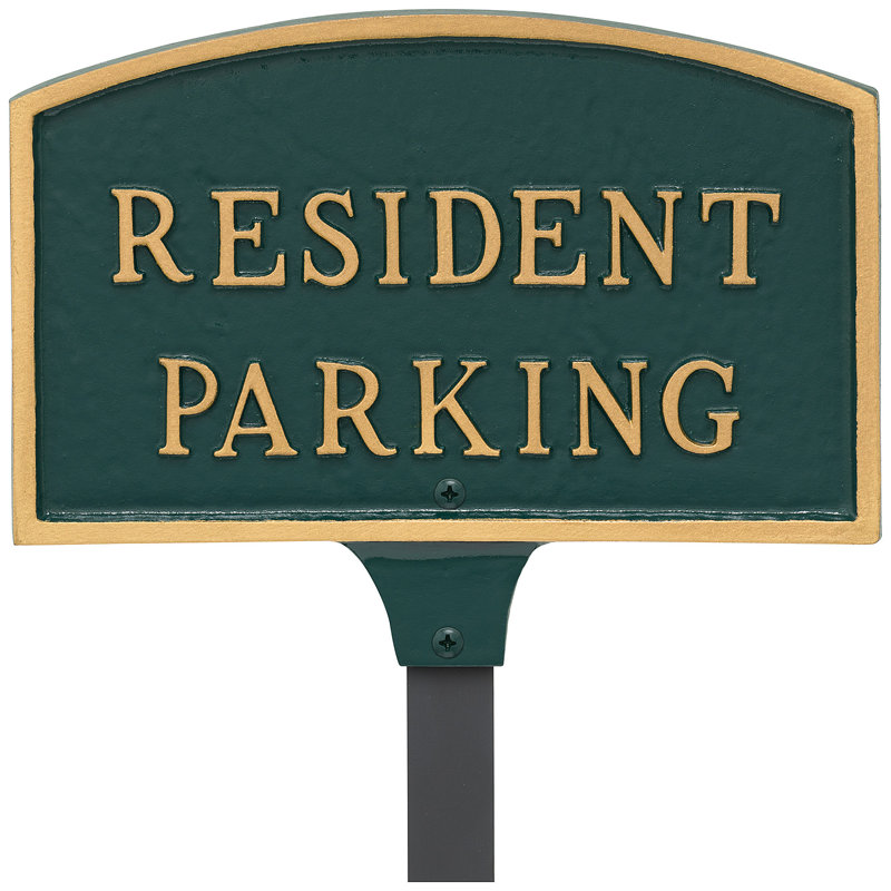 Enseigne lumineuse 5,5 po x 9 po avec plaque de sécurité résidente et piquet - vert / or, Vert/doré