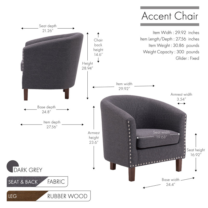 Fauteuil d'appoint Arthenia, Mélange de polyester gris foncé