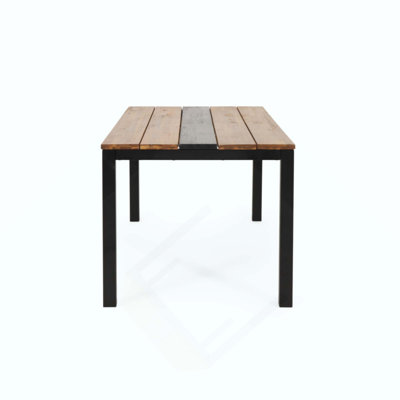 Élégante table de salle à manger en bois d'acacia avec structure thermolaquée pour un design industriel moderne et durable